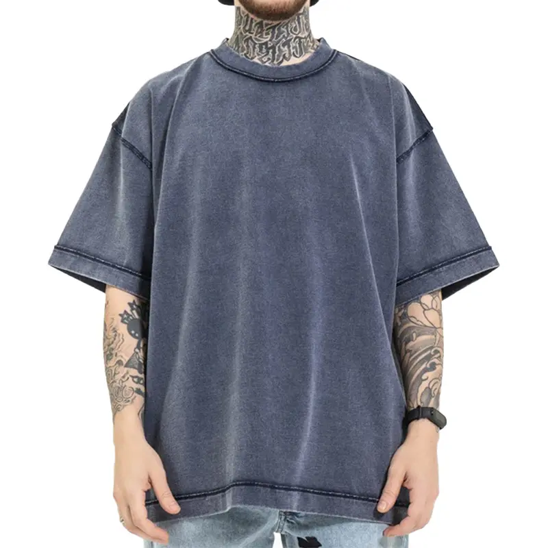 Groothandel Mode Custom Logo Oversized Losse Drop Shoulder Ontwerper 100% Katoen Vintage Gewassen T-Shirt