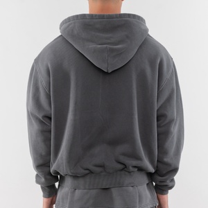 Sweat à capuche gris clair en molleton bouclette pour homme, 100 % coton, couleur unie, lavage vintage personnalisé, saison hiver, fermeture éclair, écologique, vente en gros - Product Image 2