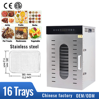 Déshydrateur alimentaire 16 plateaux en acier inoxydable SUS 304, séchoir électrique à minuterie numérique, air chaud, certifié CE, vente directe usine en gros