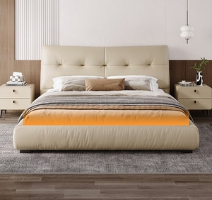 Casa moderna minimalista stile cremoso King-Size camera da letto allestita-fondina mezza pelle letto in legno massello per Villa letto Hotel - Product Image 3