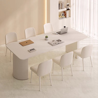 Table de conférence moderne et luxueuse en panneau de roche crème, 2m, table de travail longue blanc pur, avec chaises, pour bureau