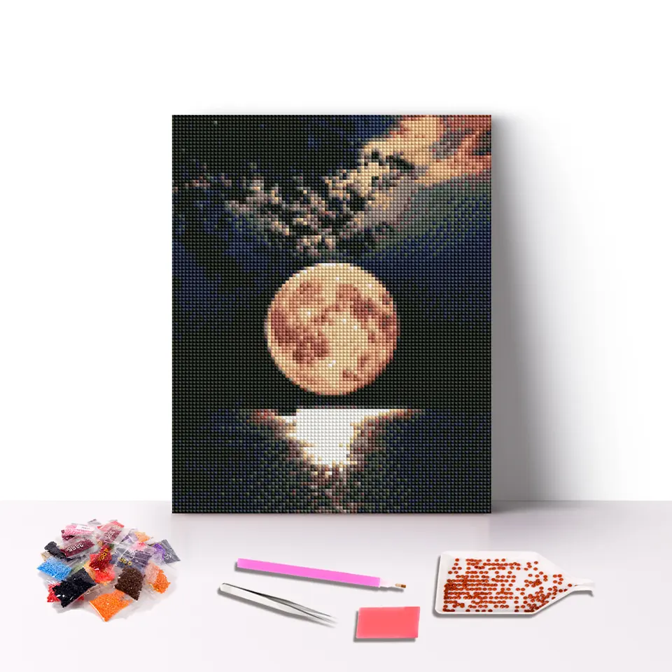 40x50 Short Lint Canvas Night Moon Landscape Square Full Drill Diy Diamond Painting Kit