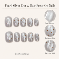 T2106 Kaixin Nouvelle Arrivée Faux Ongles à Presser Effet Perle Argentée, Points et Étoiles, Courts, Forme Arrondie, avec Accent Points et Effet Œil de Chat, Fournitures pour Ongles