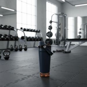 Bouteille de sport isotherme en acier inoxydable noir de 20 oz avec compartiment de rangement, logo personnalisé - Product Image 5