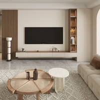 Meuble TV mural flottant moderne, armoire de rangement murale complète en bois massif crème, style minimaliste pour salon et chambre, idéal pour hôtel 65+