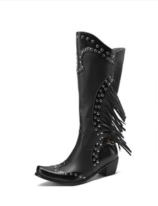 Wholesale Custom Vintage Ladies <b>Knee</b>-<b>High</b> Western Style Boots Soft Suede Leather Rivet Comfort Solid Autumn Rubber Insole boots - Product Image 5