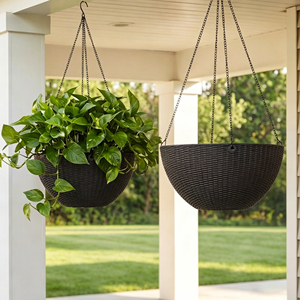 Pot de fleurs suspendu <span class=keywords><strong>en</strong></span> résine tressée, design respirant et durable, style balai vert, jardinière vintage pour bonsaï - Product Image 1
