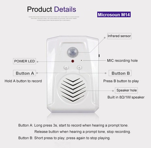 Indoor Recordable Audio Sound Mp3 Speler Pir Infrarood Motion Activated Voice Voor Winkel Deurbel