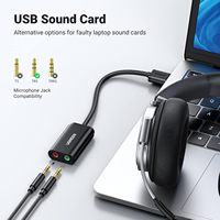 Tarjeta de sonido USB UGREEN, adaptador de audio USB 2.0 a conector de 3.5 mm, divisor dual auxiliar estéreo para auriculares y micrófono, dongle DAC externo