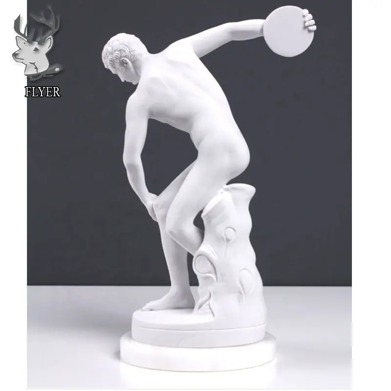 Dekorasyon yaşam boyutu beyaz mermer çıplak adam büyük sporcular heykeli taş oyma Discobolus heykel