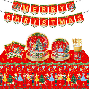 Nouvel Arrivage : Ensemble de Vaisselle Jetable Thème Casse-Noisette Rouge – Fournitures Modernes pour Fêtes de Noël avec Assiettes, Gobelets, Serviettes et Nappe en Papier - Product Image 3