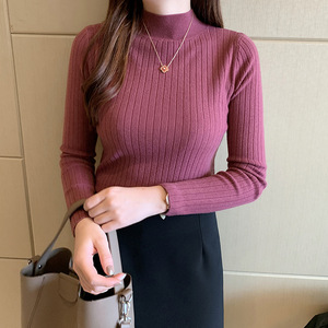 One Size Knitted Sweater Half High Collar Solid Color Base <strong>Shirt</strong> Wearing a Medium Neckline Long Sleeved Top Inside and <strong>Outside</strong> - Product Image 5