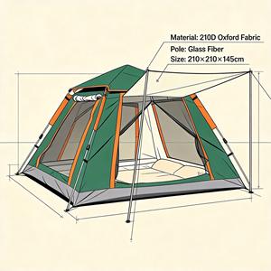 Carpa de Camping Portátil de Instalación Instantánea para 2 Personas, de Doble Capa, para las Cuatro Estaciones, con Tela Oxford Recubierta de PU |   Carpa Automática Desplegable para Exteriores - Product Image 2