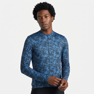 Women's Blue Camo Long Sleeve Cycling Jersey Full Zip Breathable Quick Dry Road MTB <b>Bike</b> Riding Top - Product Image 6