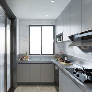 Mueble de Cocina Moderno Personalizado, Gabinete de Pared con Estructura de Acero Inoxidable, Isla de Cocina con Acabado Lacado, Estilo Francés Escandinavo Minimalista - Product Image 4