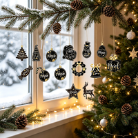 Lot de 12 décorations de Noël en bois : maison et Père Noël, lanterne bonhomme de neige pour fêtes, mariages et décoration intérieure