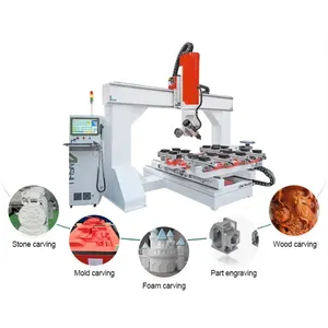 Máquina cortadora de tallado fuerte, enrutador CNC de madera rotativo de cabezal múltiple, 5 ejes 3D para tallar metal y rocas