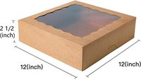 Scatole per Pasticceria in Carta Kraft Marrone da 12 Pollici, Scatole Grandi per Torte 12x12x2.5 Pollici con Finestra in PVC, Scatola Naturale Monouso per Biscotti