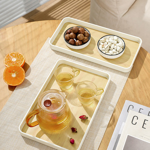 Rectangular Serving Tray Wood Grain Off White Tea Set Holder Home Kitchen Fruit Plate Elegant Design - Product Image 1