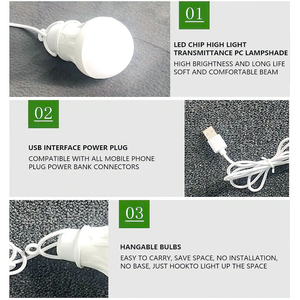 Ampoules LED Globe filaires USB 5V DC 3W 6W, lumière du jour 6000K, durée de vie 30000 heures, CRI 95, charge d'urgence - Product Image 5