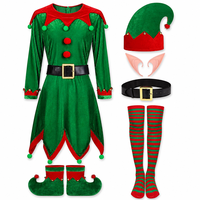 Costume d'elfe de Noël pour femme adulte, robe en velours vert, bandeau avec oreilles d'elfe, fournisseur