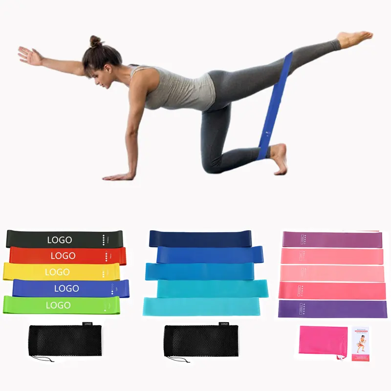 Yoga Weight Loss Natural Latex Workout Exercise Custom logo print Fitness Elastic Sport Loop train band Resistance Bands Set