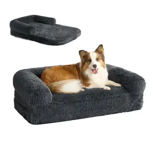 Orthopädisches beruhigendes Gedächtnis-Schaumhund Couchbett menschliches Hundebett Luxus gefälschtes Pelz flauschiges klappbares Hundebett