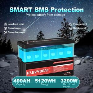 Batería de Litio LiFePO4 de 12.8V 400Ah 5120Wh con BMS de 200A Integrado, Más de 15000 Ciclos para Almacenamiento de Energía Solar en Casas Rodantes y Sistemas Aislados - Product Image 4