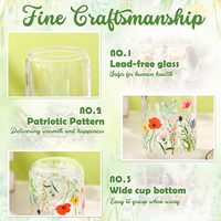 Mug à café et à bière en verre de 16 oz avec logo personnalisé d'usine, motif fleurs et plantes vertes, avec couvercle en bambou et paille, idéal pour les cadeaux de fêtes
