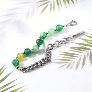 yunnique Stainless Steel Green Chalcedony Beaded Chain <b>Bracelet</b> Unisex Fashion Jewelry - Product Image 3