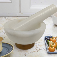 Ensemble de pilon de mortier en marbre naturel 100% de Style Nodic avec base en bois poli nouveauté broyeur d'herbes et d'épices en boîte