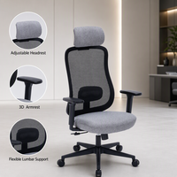 Chaise de bureau contemporaine de style exécutif à dossier haut, pivotante, ergonomique, avec support lombaire, en maille, réglable en hauteur (3 vérins à gaz), pour l'école