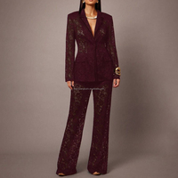 Ensemble de costume blazer en dentelle sur mesure pour femmes, pour événements formels, pantalon de soirée, tenue de soirée pour femmes