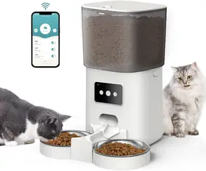 Tempat makan anjing pintar, 6L otomatis dengan kontrol aplikasi untuk kucing dan anjing Dispenser makanan 2 mangkuk Stainless Steel perekam suara