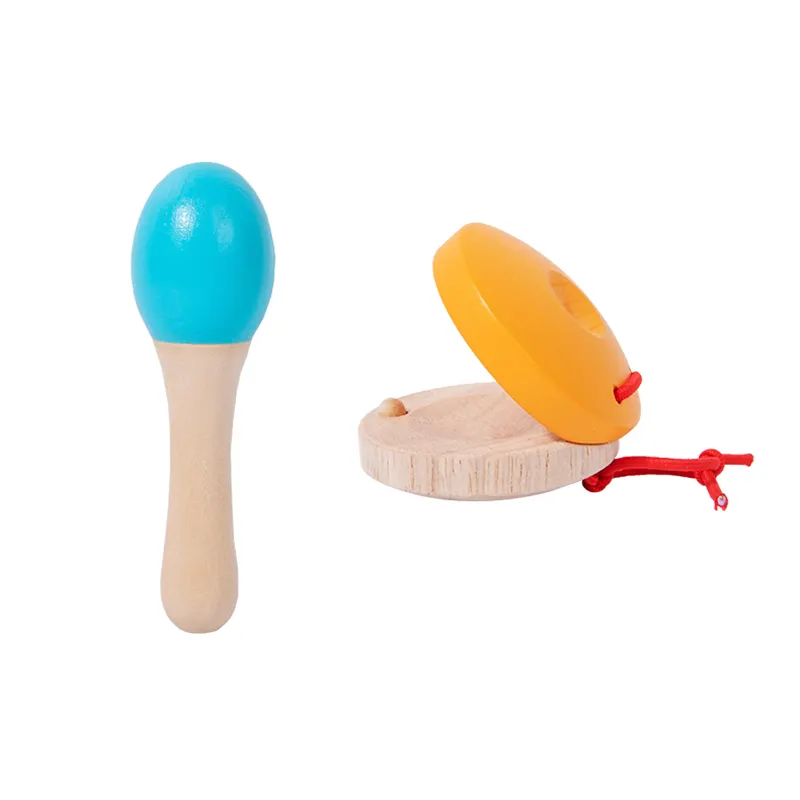 Juguete educativo completo para edades tempranas, castañuelas de madera de alta calidad y Maraca, juguete musical de madera para niños