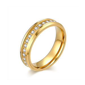 Unisex <b>Titanium</b> Steel <b>Ring</b> With Round Brilliant Cut Diamonds Wedding Jewelry Gold Color K R850 - Product Image 1