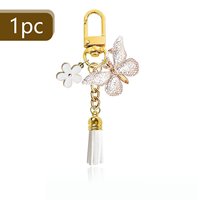 Porte-clés Papillon Dégradé en Gros avec Breloque Fleur et Pompon en Daim, Pendentif de Sac à Clip en U Doré, Anneau de Clés Tendance pour Femme
