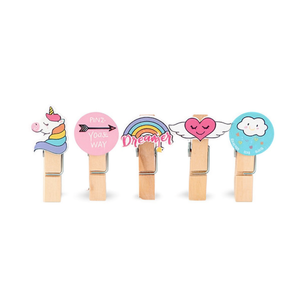 Pinzas de Madera Ilan de 3.5cm, 10 Piezas, con Diseño de Unicornio y Arcoíris para Ropa de Bebé - Product Image 1