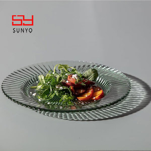 SUNYO Ensemble de 4 assiettes à salade de 8,5 pouces <span class=keywords><strong>en</strong></span> <span class=keywords><strong>verre</strong></span> <span class=keywords><strong>bleu</strong></span> bleuet Assiettes de présentation Assiettes de mariage Services de table - Product Image 3