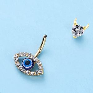 <span class=keywords><strong>Gaby</strong></span>, nuevo diseño, anillo de acero inoxidable para el vientre, corazón y ojos malvados, doble montaje, Piercing, ojos azules, joyería para el cuerpo para bodas - Product Image 4
