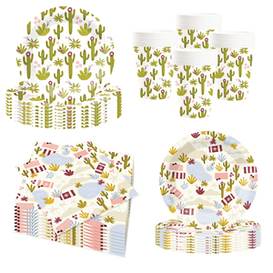 Juego de Vajilla con Temática de Plantas DAMAI para Decoración de Fiestas de Vaqueros, Incluye 7 y 9 Platos de Papel, Vasos y Servilletas para 8 Personas - Product Image 5
