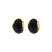 Vente en gros directe d'usine, boucles d'oreilles en acier inoxydable plaqué or 14K PVD, coquille noire, bijoux tendance, cadeau pour femmes, hypoallergéniques