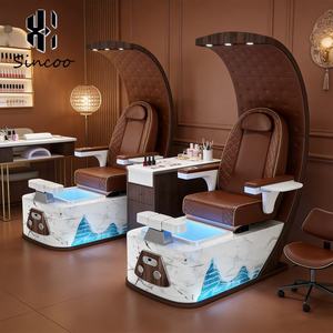 Luxury European Adjustable <b>High</b> <b>Back</b> Electric Foot Massage Chair LED Base Water Ripple Glass Basin Drainage Pump Nail Salon Spa - Product Image 1