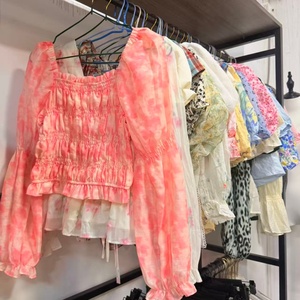 Geruite pofmouw <span class=keywords><strong>blouses</strong></span> met off-shoulder halslijn, bloemenprint, gemengde designs, tweedehands dames tops, geschikt voor Filipijnen en Thailand - Product Image 5