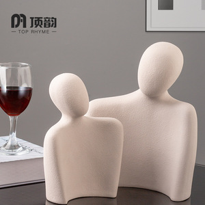 Top Rhyme Ceramic Abstract Figures White Black Handmade Artistic Sculptures For Home Office Wedding Gift - Product Image 3