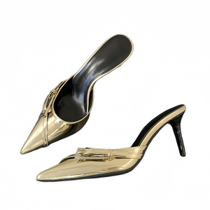 Nouvelles sandales à talons hauts dorés, à nœud rond, couleur unie, polyvalentes, pour soirée et décontracté - Product Image 1
