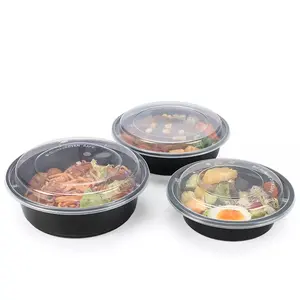 Takeaway Food Container 18 24 32 40 48 62 OZ Disposable Bowls Bio PP PET Black White Clear Plastic Salad Bowl with lids