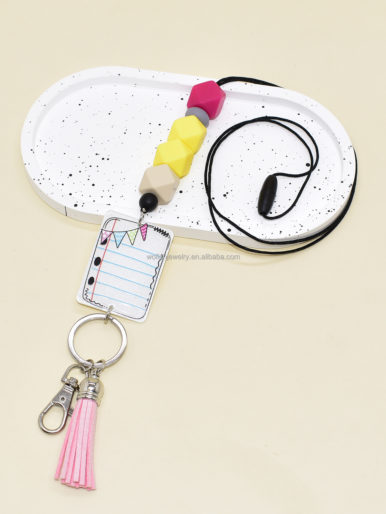 Cute Style Faceted Silicone Beads Keyring Pencil Colors Acrylic Notebook Composition Book Rainbow Lanyard Keychain Image 4