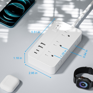 Multiprise avec protection contre les surtensions, 6 prises et 4 ports USB, prise angulaire, en ABS et PC, 15A 1875W, couleur personnalisable, faible MOQ, pour usage domestique, charge rapide - Product Image 3