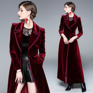Cappotto in velluto Maxi Lady <span class=keywords><strong>rosso</strong></span> bordeaux moda <span class=keywords><strong>donna</strong></span> vendita calda - Product Image 3